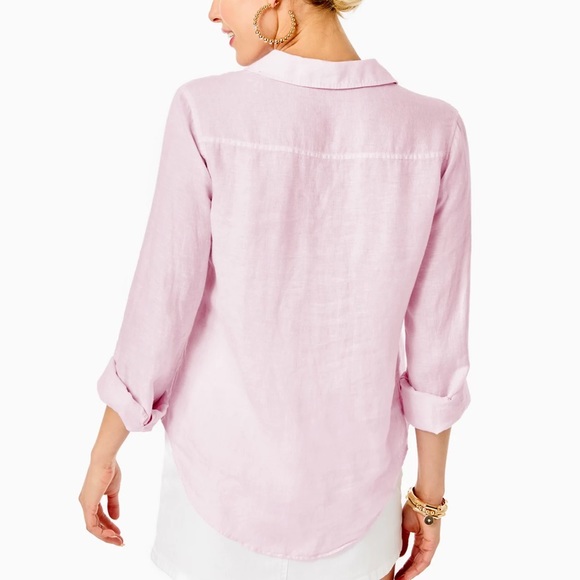Lily Pulitzer light pink 100% linen button up blouse size S - Picture 2 of 5